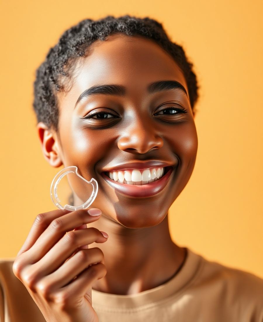 Patient holding a clear aligner